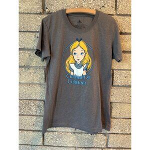 Disney Alice In Wonderland Curiouser & Curiouser Graphic Tee L Gray